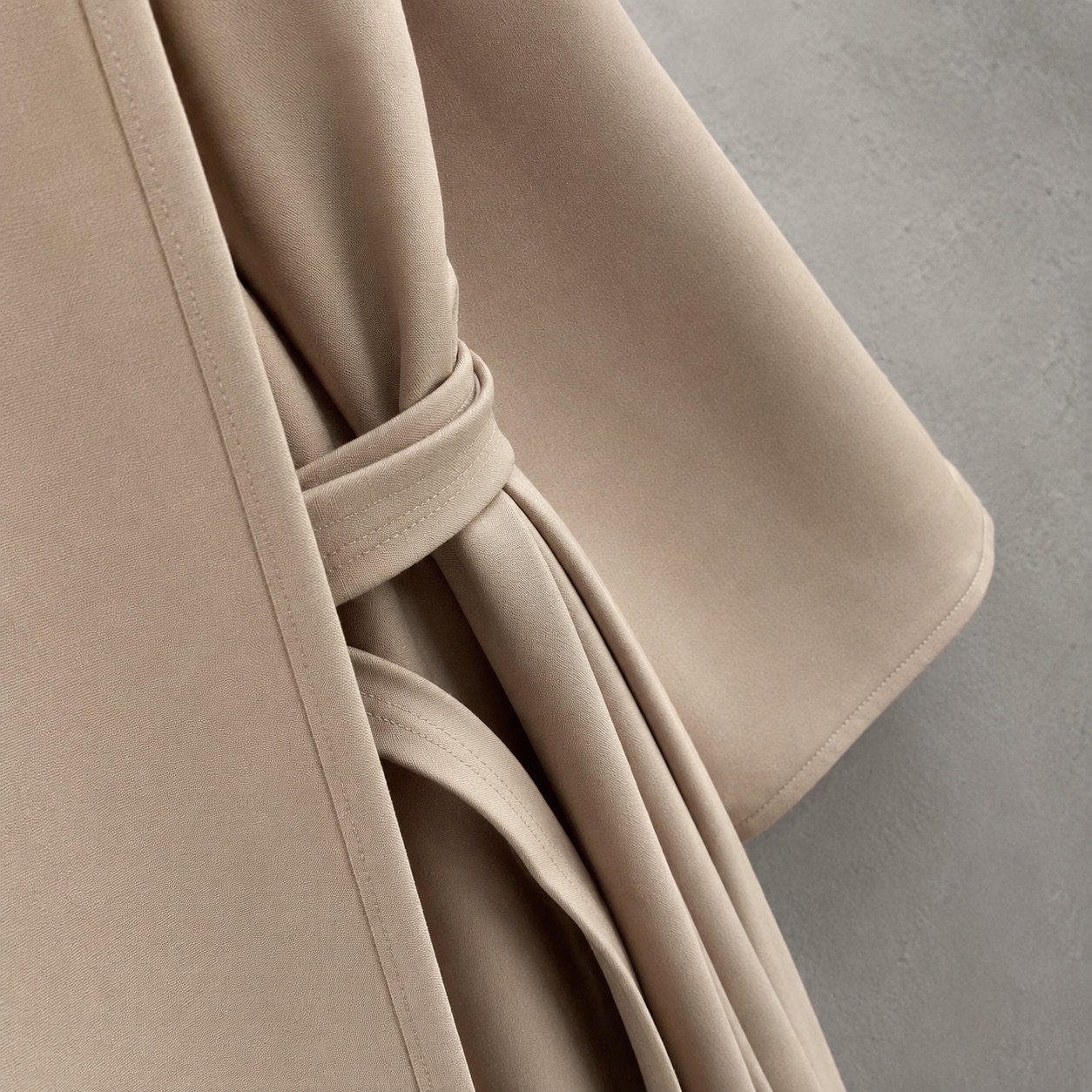 Quantock belted robe — Abayas & Robes by RUQYAH. close detail of the fabric and finish.