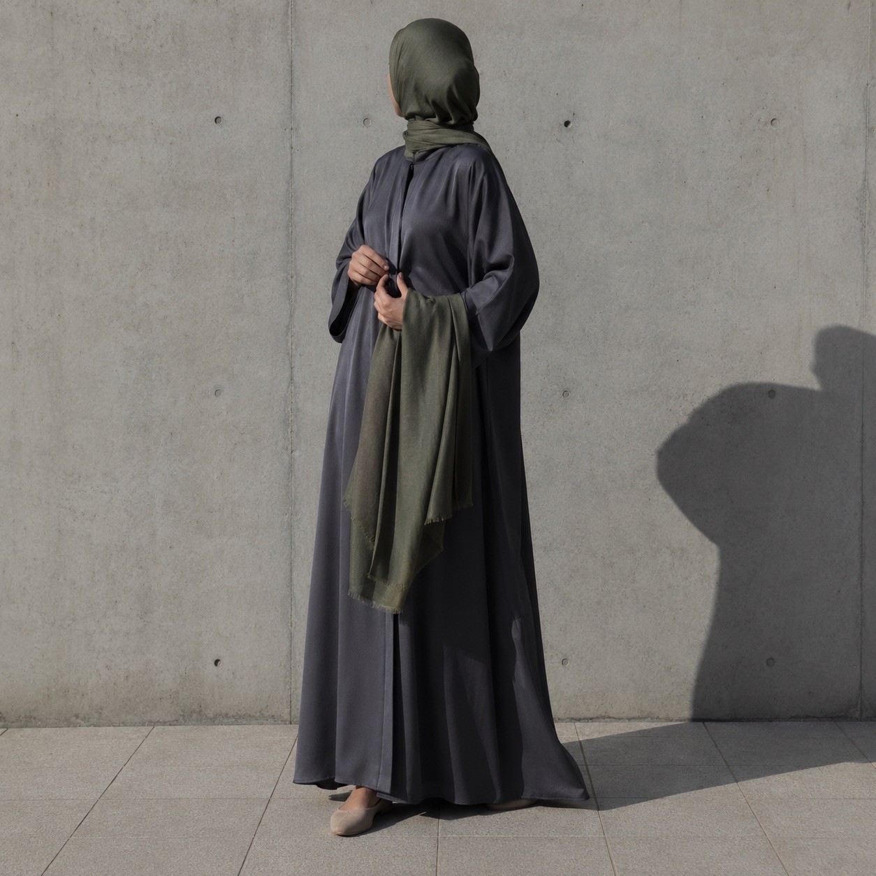 Orford closed abaya — Abayas & Robes by RUQYAH. worn by a model.