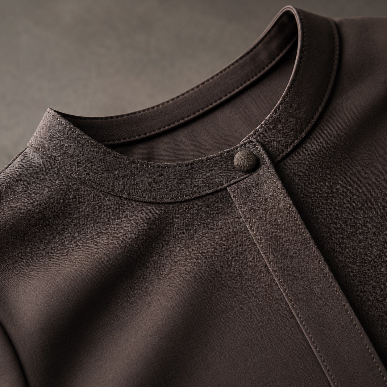 Granta closed abaya — Abayas & Robes by RUQYAH. close detail of the fabric and finish.