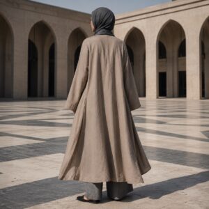 Elmsett open-front abaya — Abayas & Robes by RUQYAH. worn by a model.