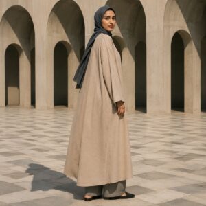 Barrowden open-front abaya Abayas & Robes. modelled, front view.