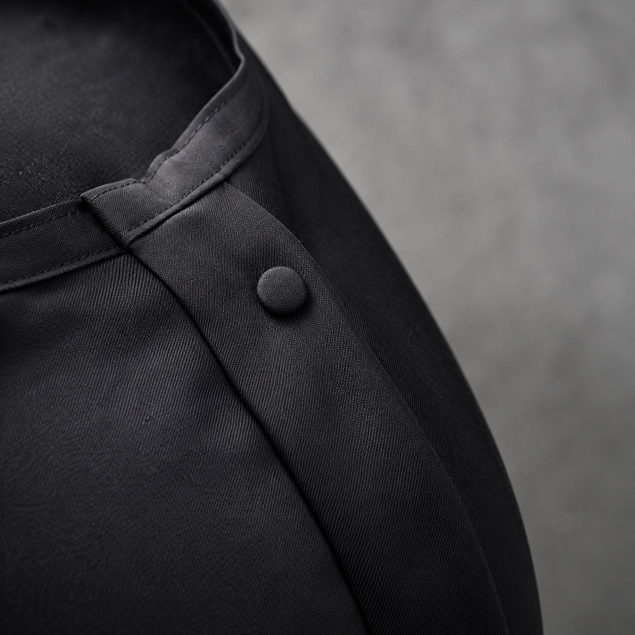 Cotswold closed abaya — Abayas & Robes by RUQYAH. close detail of the fabric and finish.