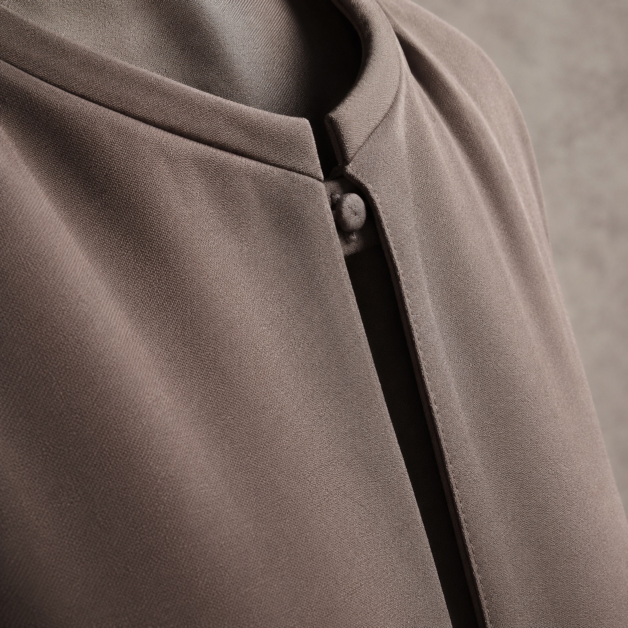 Wyndale open-front abaya — Abayas & Robes by RUQYAH. close detail of the fabric and finish.