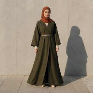 Wyndale open-front abaya — Abayas & Robes by RUQYAH. worn by a model.