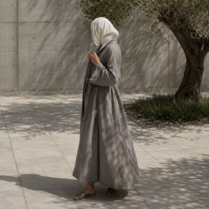 Quantock belted robe — Abayas & Robes by RUQYAH. worn by a model.