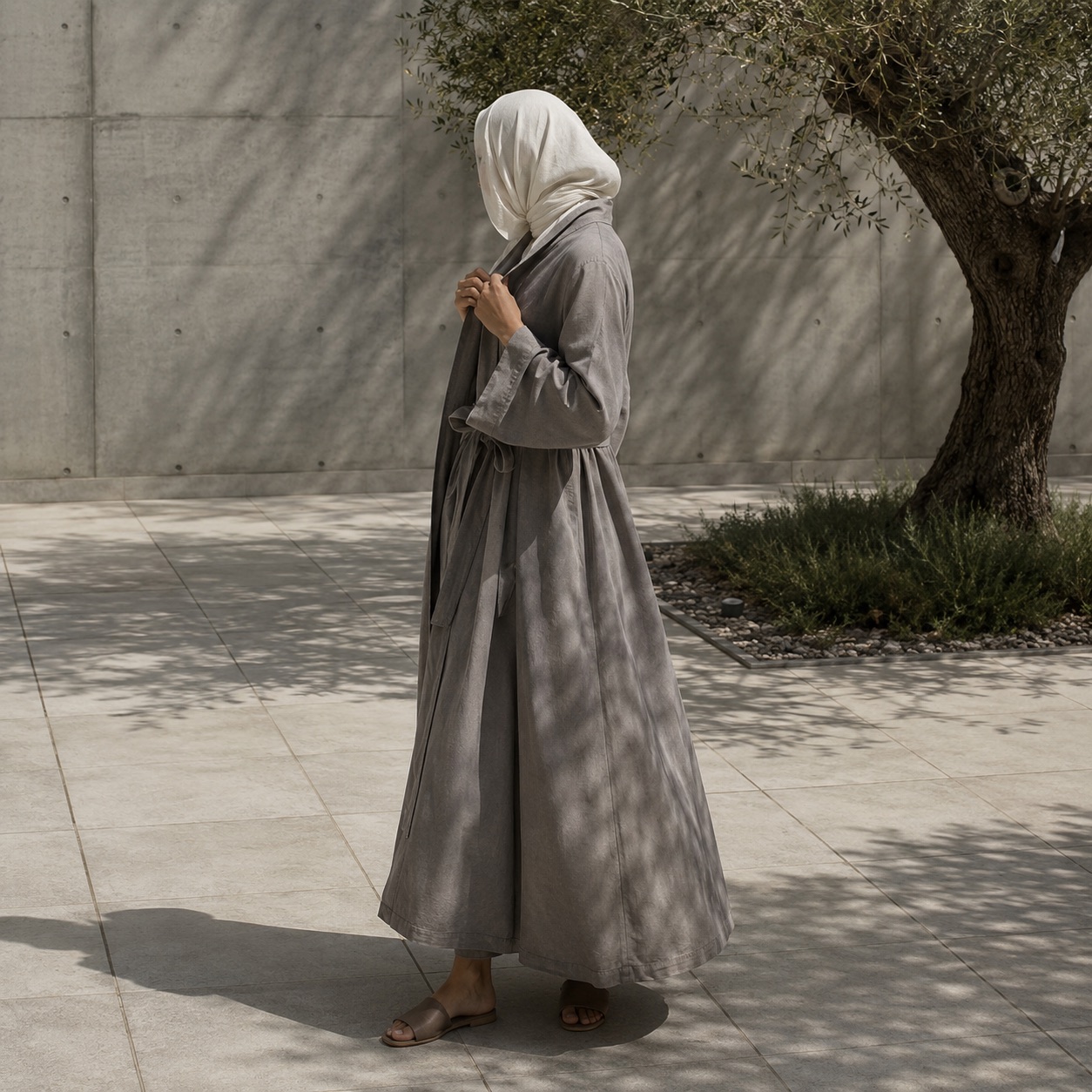 Quantock belted robe — Abayas & Robes by RUQYAH. worn by a model.