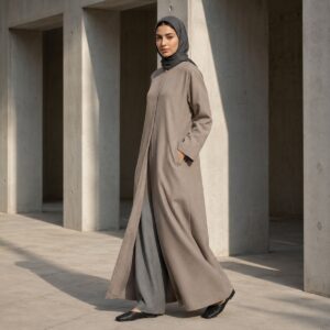 Lindisfarne closed abaya — Abayas & Robes by RUQYAH. worn by a model.