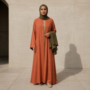 Orford open-front abaya — Abayas & Robes by RUQYAH. worn by a model.