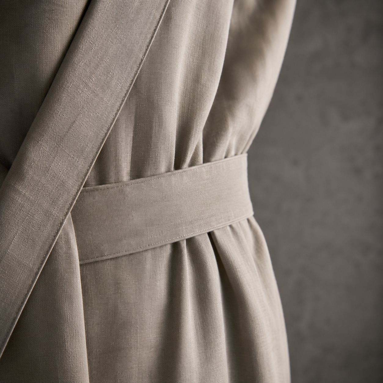 Selborne belted robe — Abayas & Robes by RUQYAH. close detail of the fabric and finish.