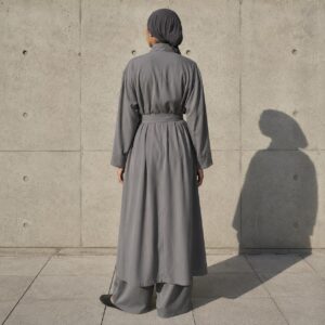 Selborne belted robe — Abayas & Robes by RUQYAH. worn by a model.