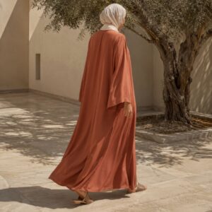 Granta open-front abaya — Abayas & Robes by RUQYAH. worn by a model.