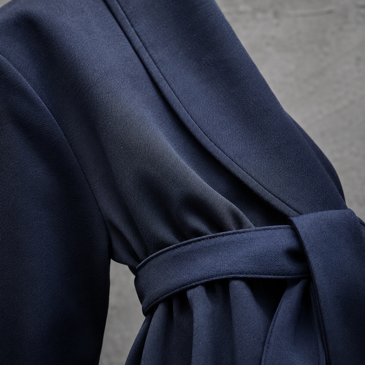 Holloway belted robe — Abayas & Robes by RUQYAH. close detail of the fabric and finish.
