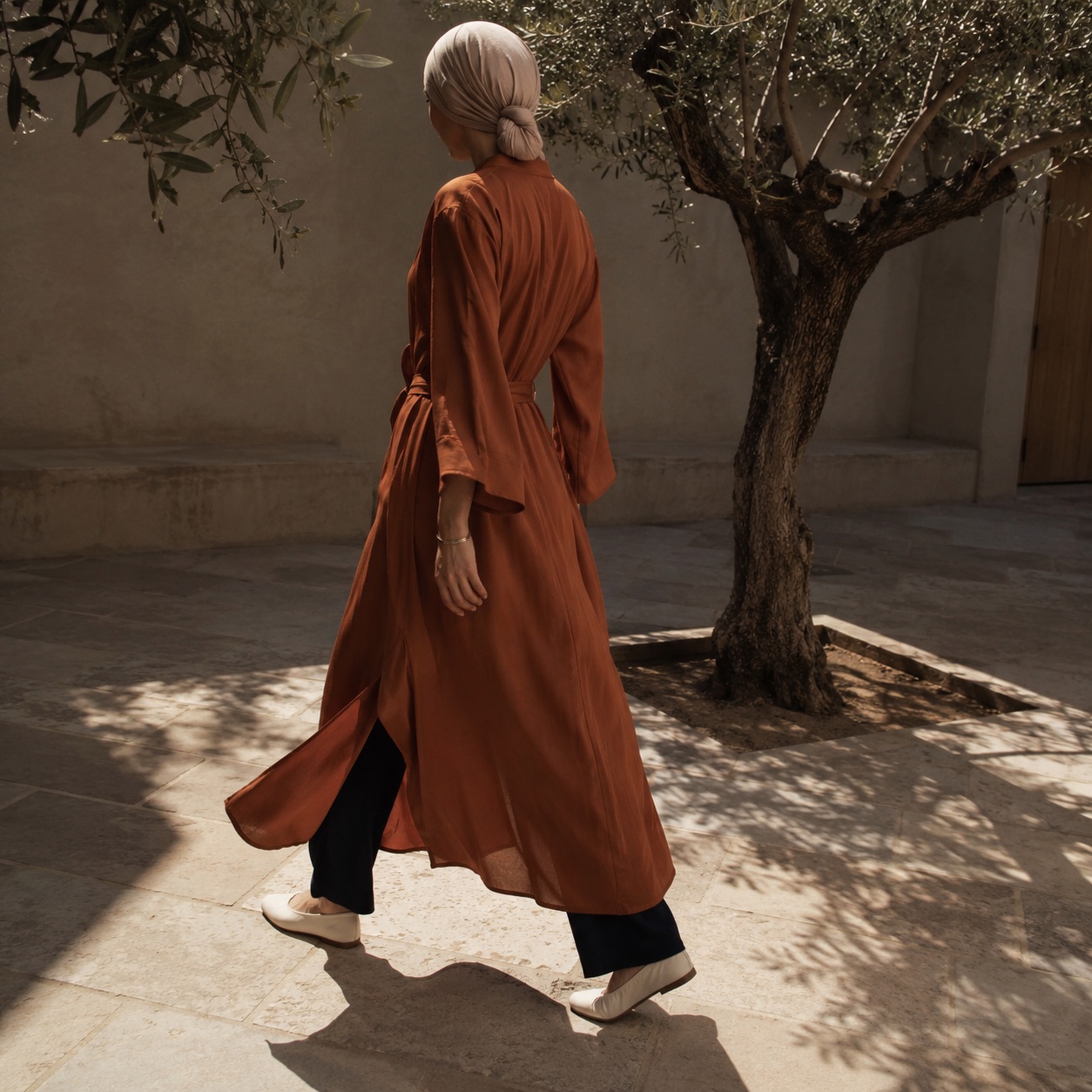 Holloway belted robe — Abayas & Robes by RUQYAH. worn by a model.
