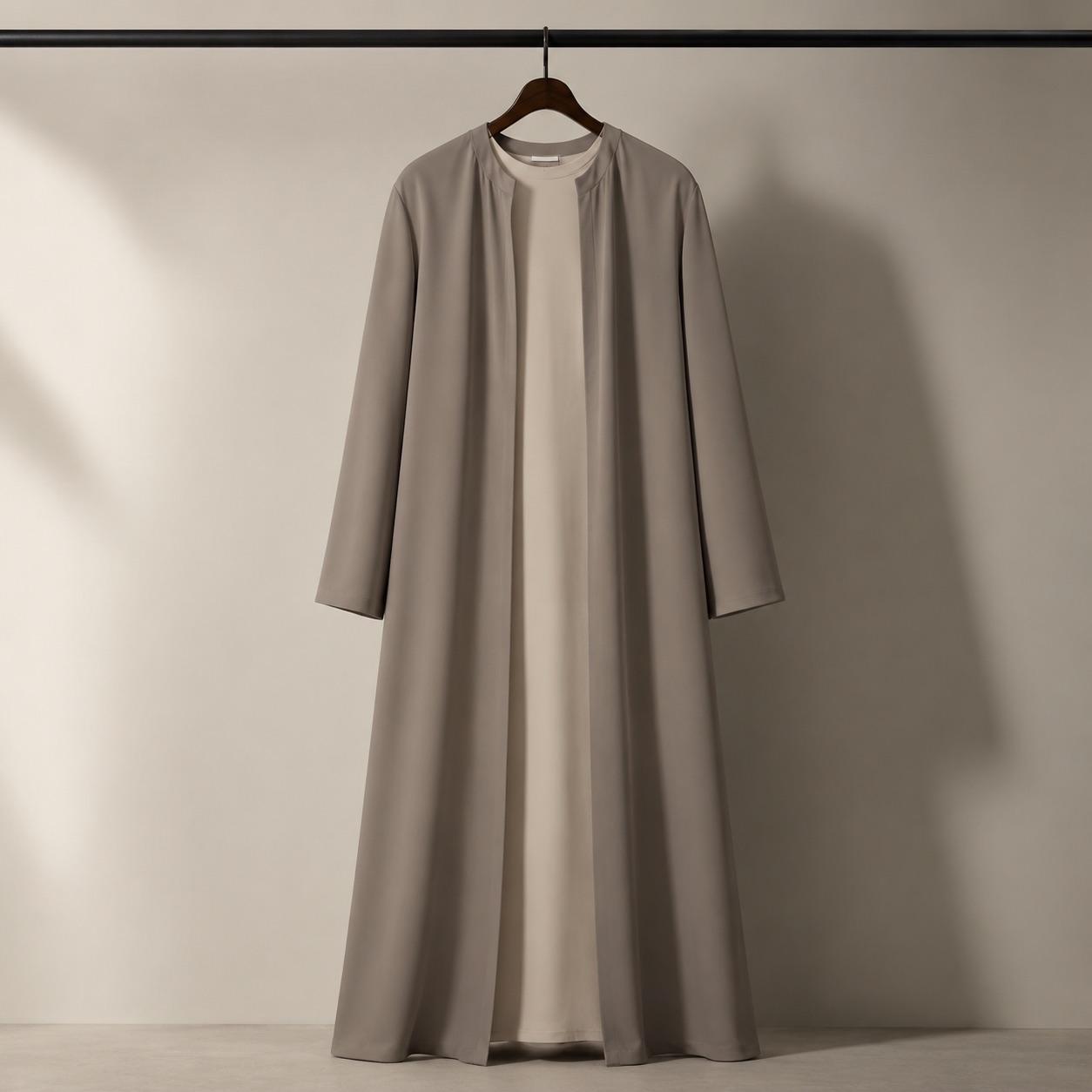 Fenwick open-front abaya — Abayas & Robes by RUQYAH. product photograph on a white background.