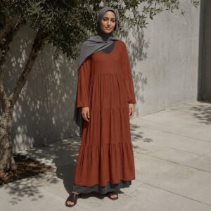 Nettlebed tiered maxi dress — Long Dresses by RUQYAH. worn by a model.