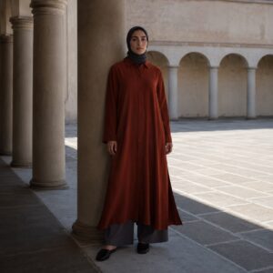 Ashridge shirt dress Long Dresses. modelled, front view.