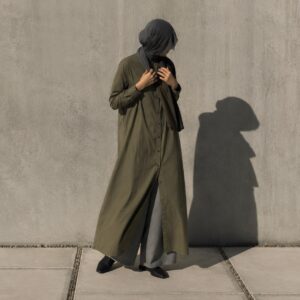 Lindisfarne shirt dress — Long Dresses by RUQYAH. worn by a model.
