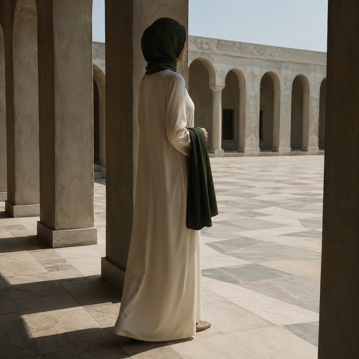 Ilkley column dress — Long Dresses by RUQYAH. worn by a model, side view.