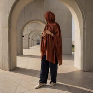 Lindisfarne jersey wrap headscarf — Shawls & Headscarves by RUQYAH. worn by a model.