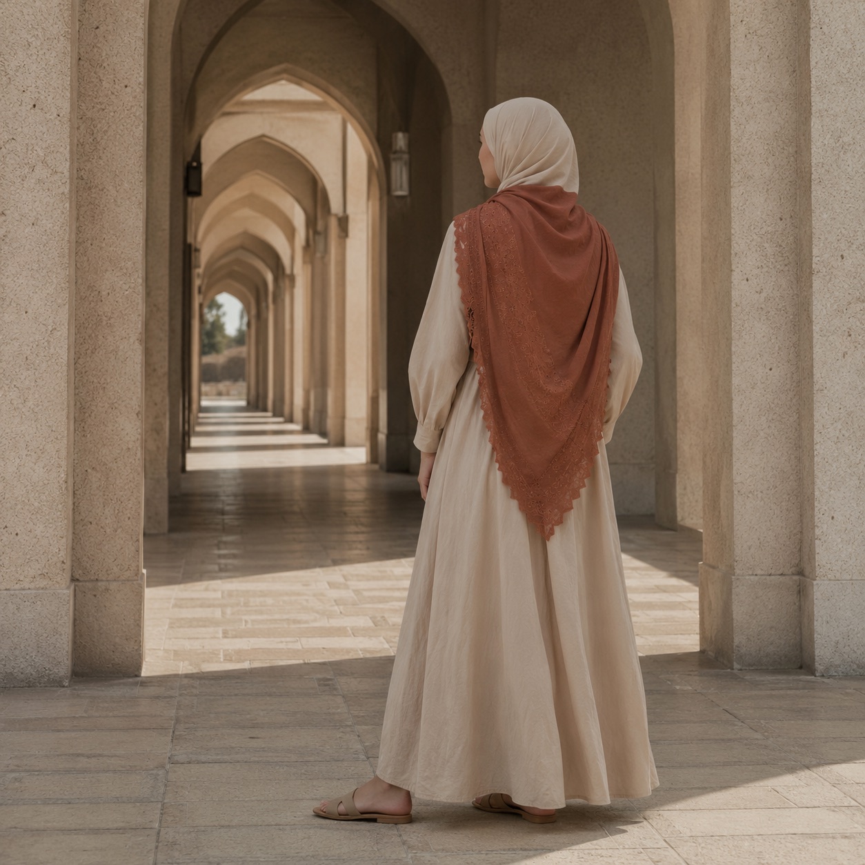 Brackenmoor square headscarf — Shawls & Headscarves by RUQYAH. worn by a model.