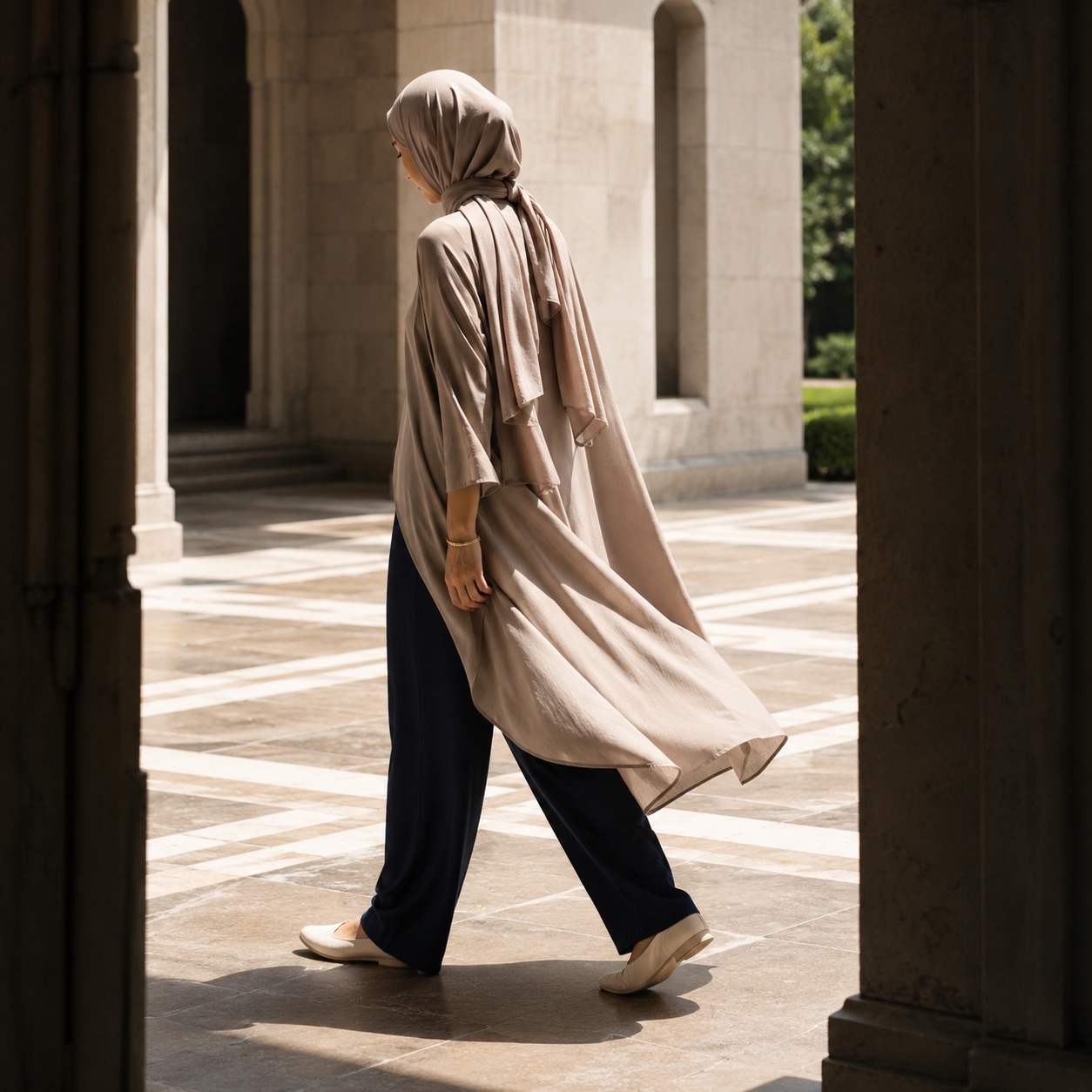 Elmsett square headscarf — Shawls & Headscarves by RUQYAH. worn by a model.