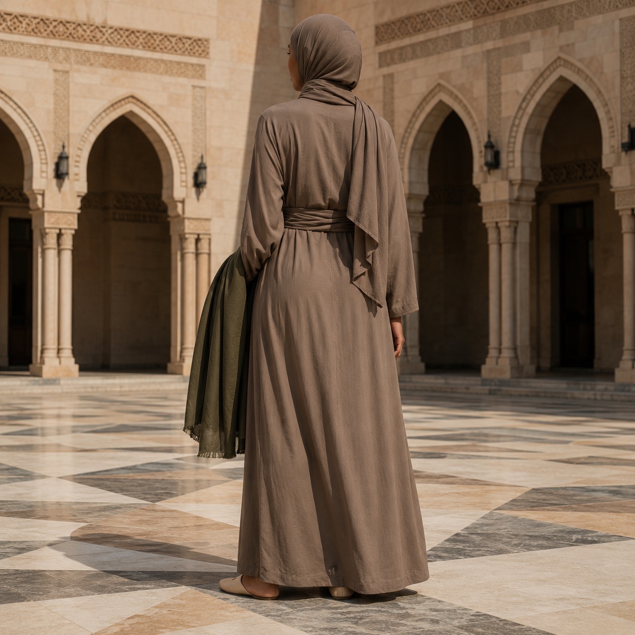 Quantock jersey wrap headscarf — Shawls & Headscarves by RUQYAH. worn by a model.