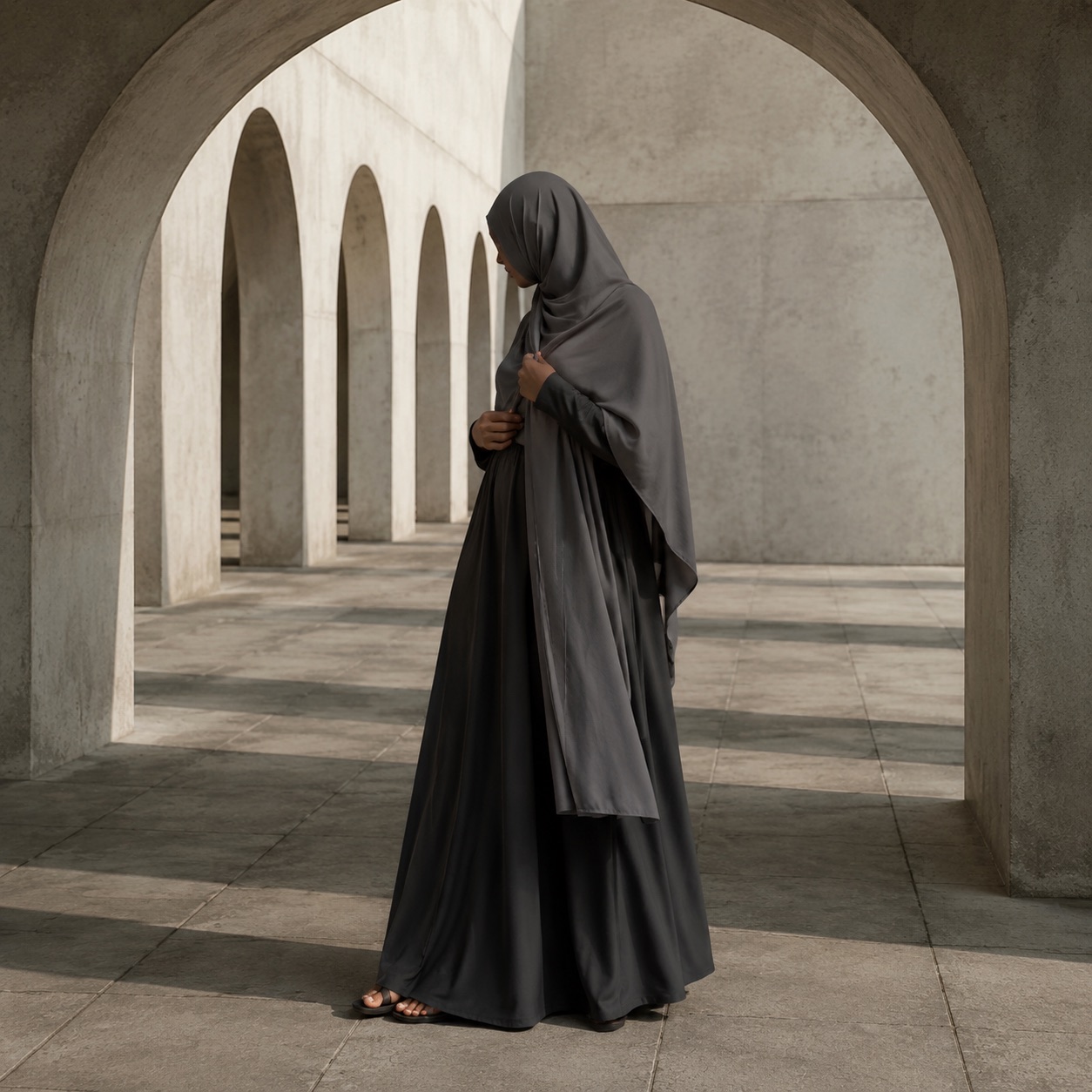 Fenwick square headscarf — Shawls & Headscarves by RUQYAH. worn by a model.