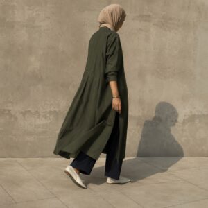 Ashridge longline tunic — Tunics & Overtops by RUQYAH. worn by a model.