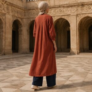 Orford longline tunic — Tunics & Overtops by RUQYAH. worn by a model.