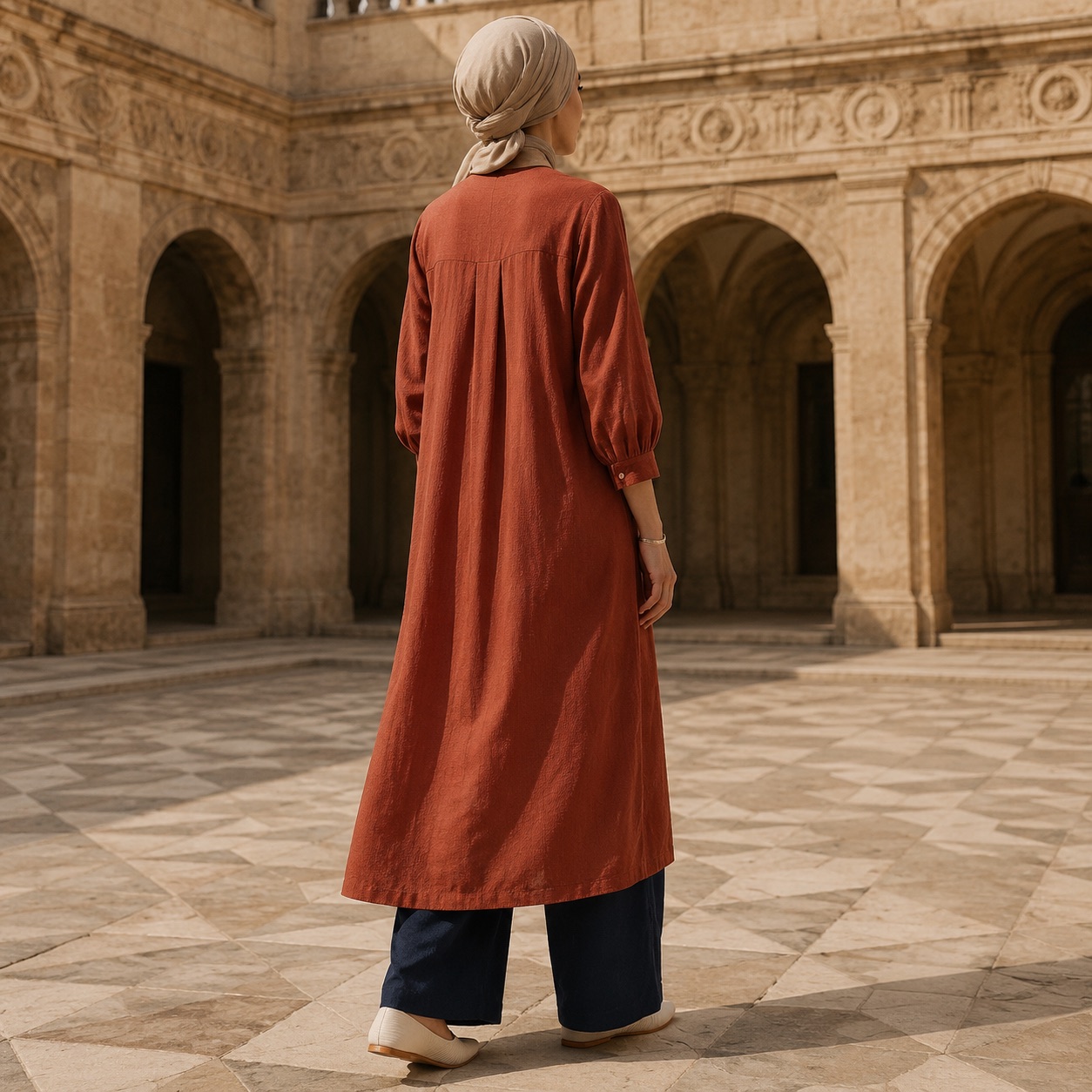 Orford longline tunic — Tunics & Overtops by RUQYAH. worn by a model.