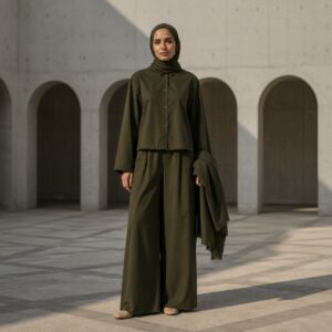 Ashridge palazzo co-ord Trouser Sets. modelled, front view.