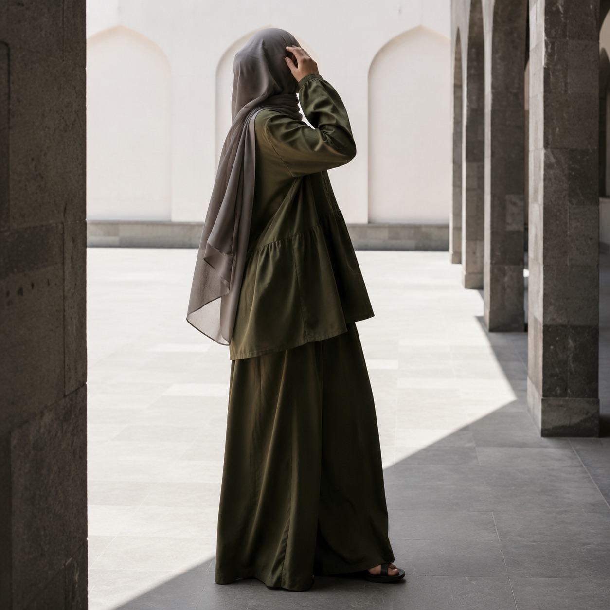 Ashridge palazzo co-ord — Trouser Sets by RUQYAH. worn by a model, side view.