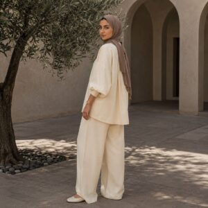 Barrowden wide-leg trouser set Trouser Sets. modelled, front view.