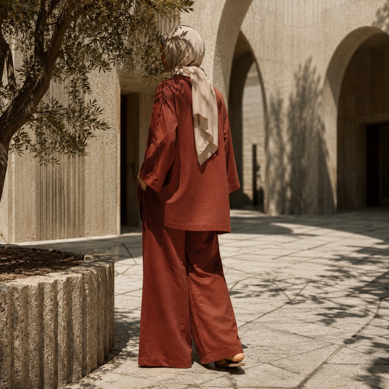 Elmsett palazzo co-ord — Trouser Sets by RUQYAH. worn by a model.