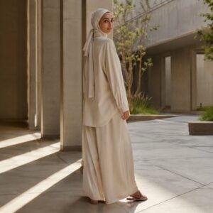 Brackenmoor palazzo co-ord Trouser Sets. modelled, front view.
