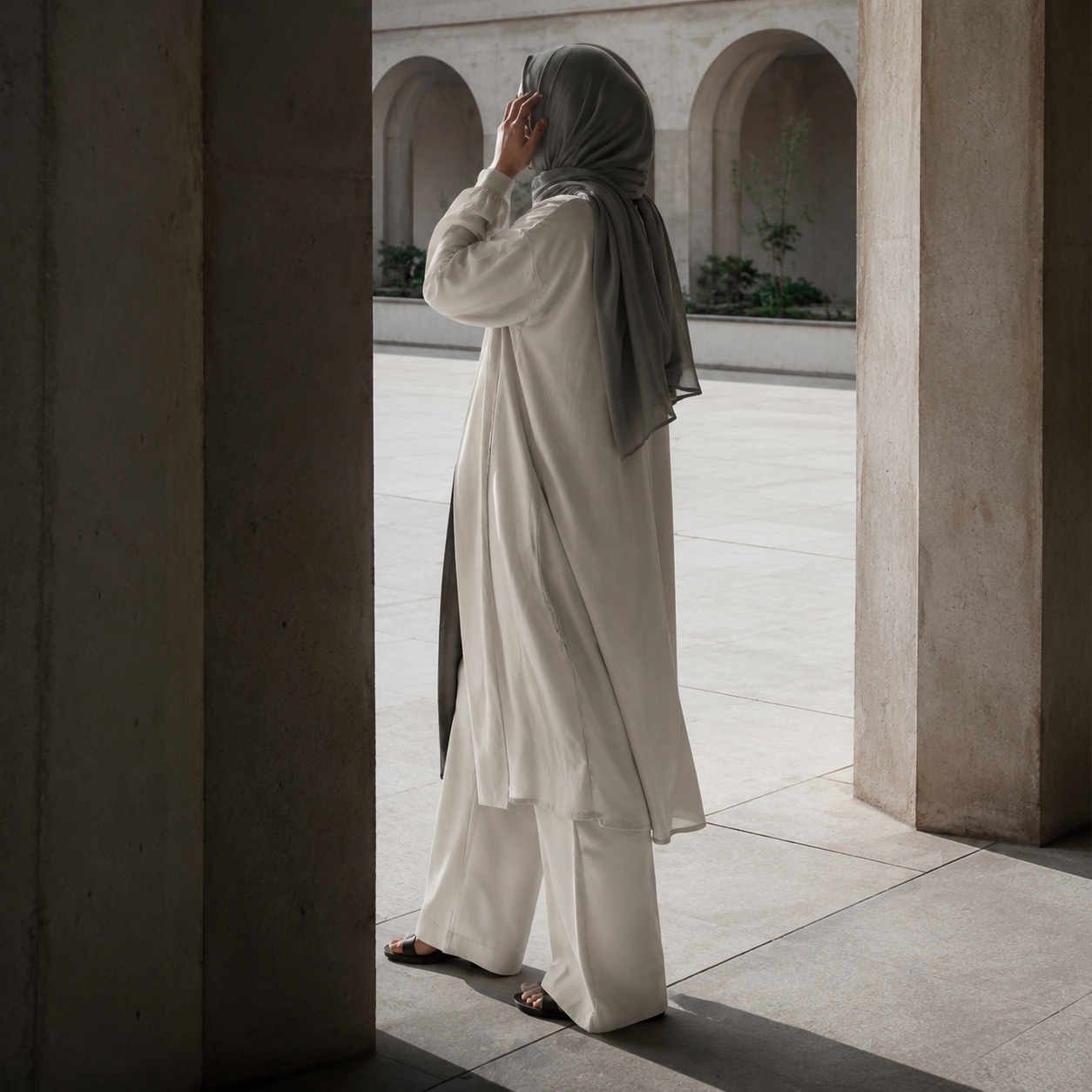 Kestrel palazzo co-ord — Trouser Sets by RUQYAH. worn by a model, side view.